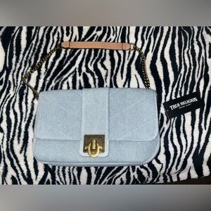 True Religion Light Blue Shoulder Bag with Gold Accents